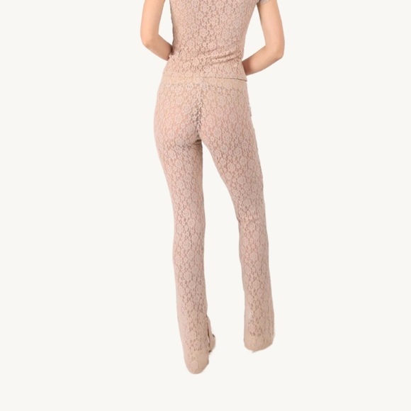 EB Denim Lace Sheer Low Rise Leggings Floral Flare NWT Beige Medium Pink Stretch - Picture 7 of 15